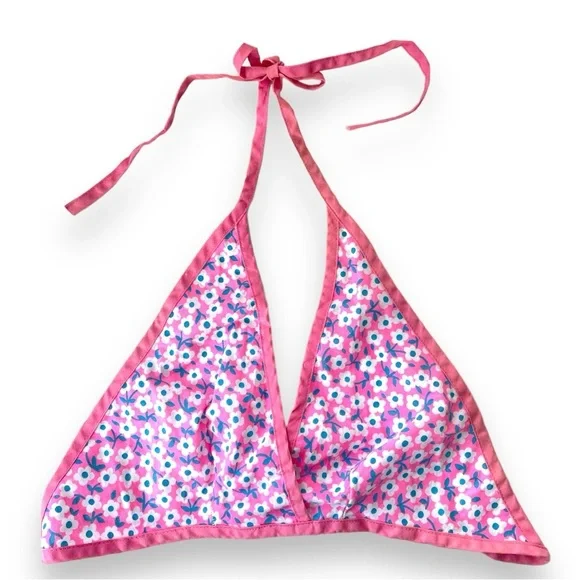 Vintage 1970s Pink & Blue deadstock ditsy floral deadstock halter top - Picture 4 of 6